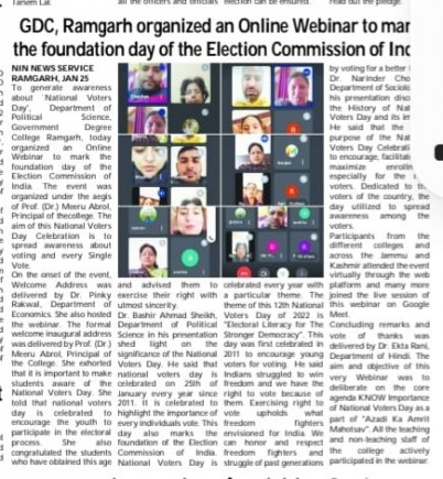 Online webinar to mark the foundation day of the Election Commission of India