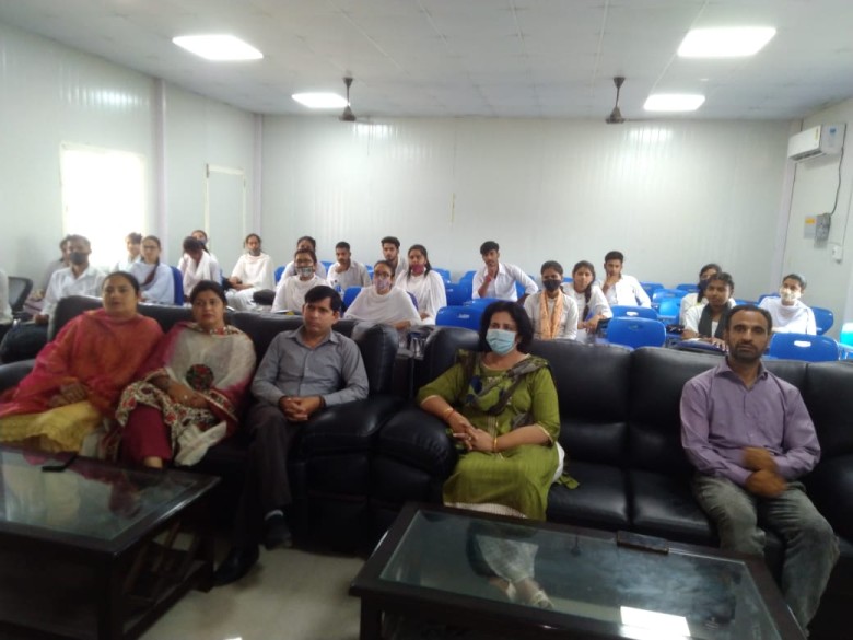 Students and teachers of Govt.Degree College Ramgarh watching Pariksha Pe Charcha 2022 by Hon'ble Prime Minister live telecast today on 01-04-2022.