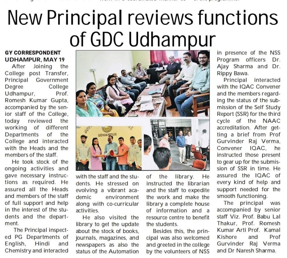 New principal reviews functions of GDC Udhampur